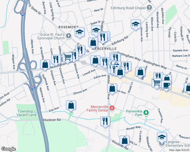 map of restaurants, bars, coffee shops, grocery stores, and more near 276 Eaton Avenue in Hamilton Township
