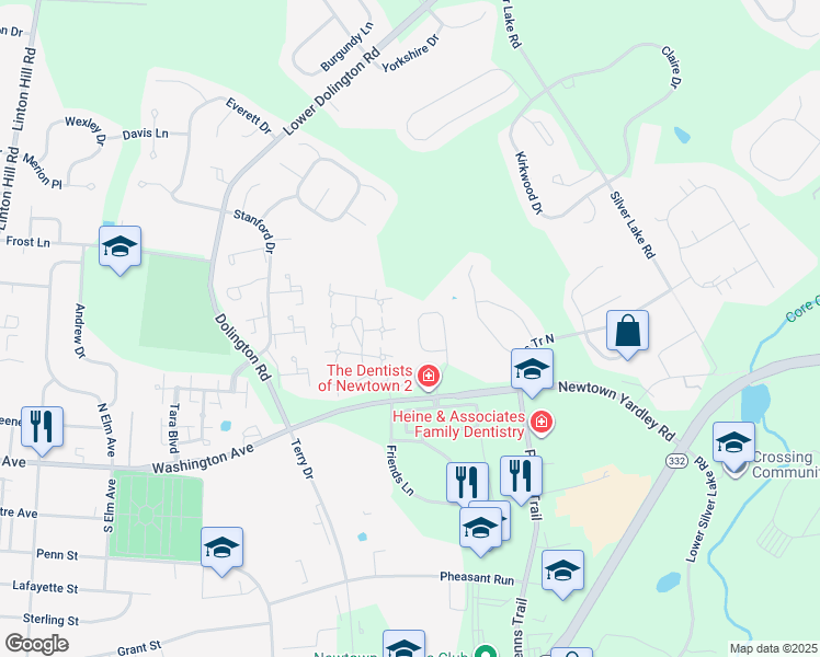 map of restaurants, bars, coffee shops, grocery stores, and more near 71 David Drive in Newtown