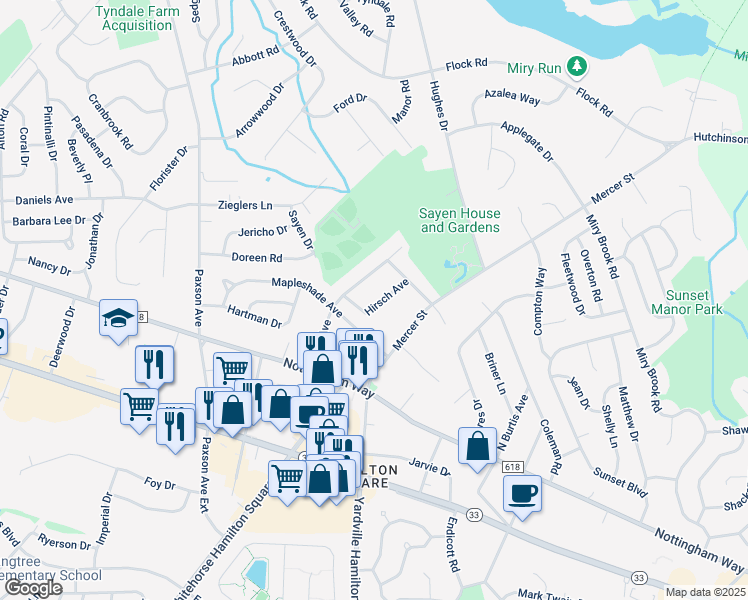 map of restaurants, bars, coffee shops, grocery stores, and more near 57 Hirsch Avenue in Hamilton Township