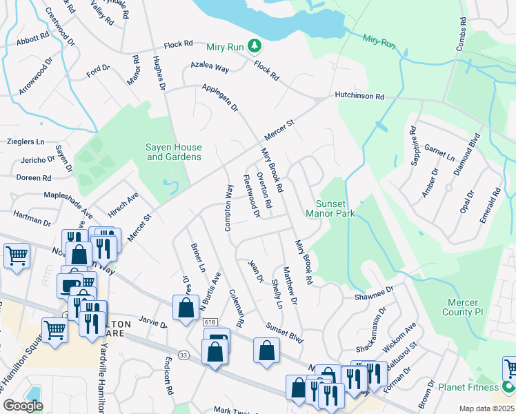 map of restaurants, bars, coffee shops, grocery stores, and more near 26 Fleetwood Drive in Hamilton Township