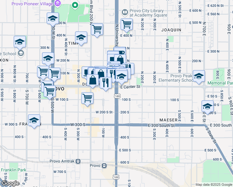 map of restaurants, bars, coffee shops, grocery stores, and more near 51 U.S. 189 in Provo