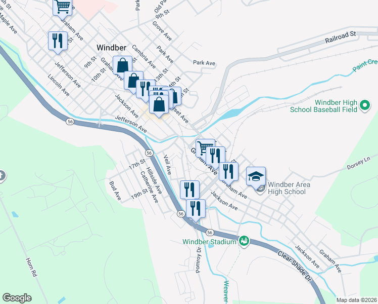 map of restaurants, bars, coffee shops, grocery stores, and more near 1814-1816 Graham Ave in Windber
