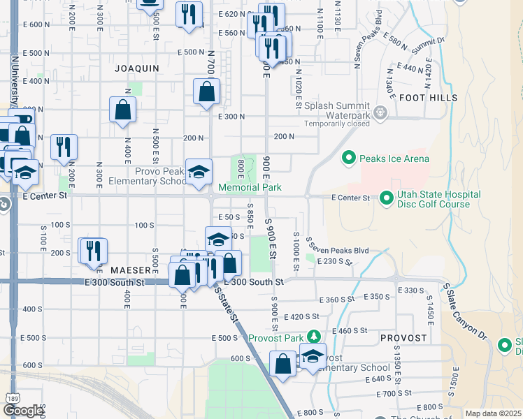 map of restaurants, bars, coffee shops, grocery stores, and more near 52 South 900 East Street in Provo