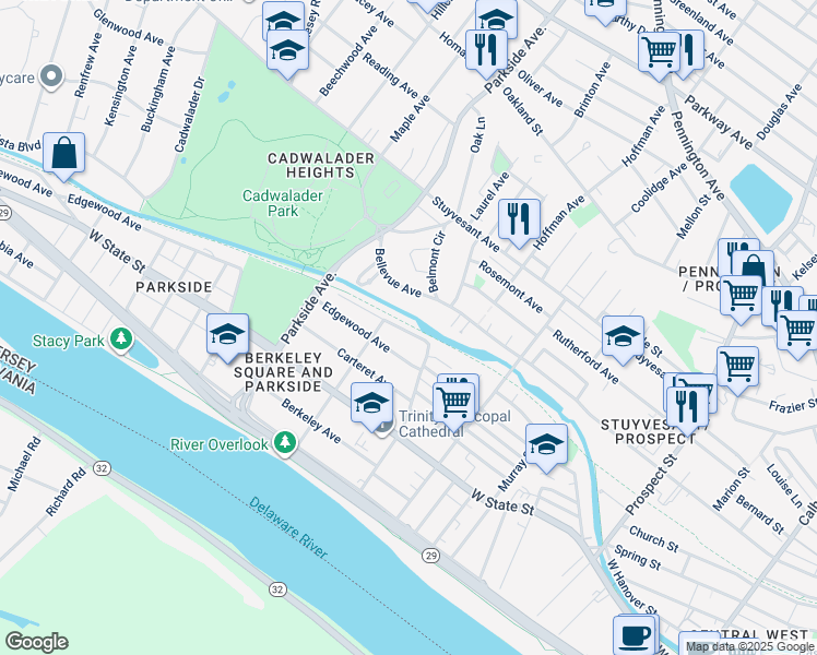 map of restaurants, bars, coffee shops, grocery stores, and more near 6 Niagara Alley in Trenton