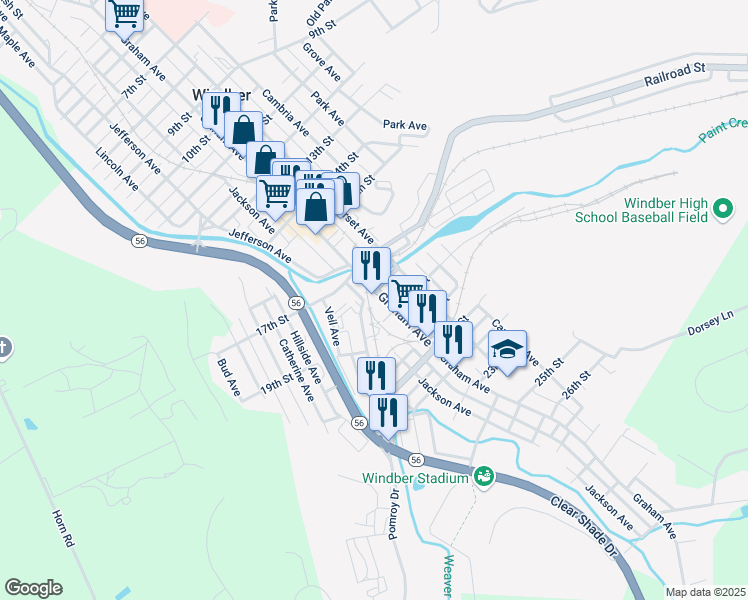 map of restaurants, bars, coffee shops, grocery stores, and more near 1814-1816 Graham Ave in Windber