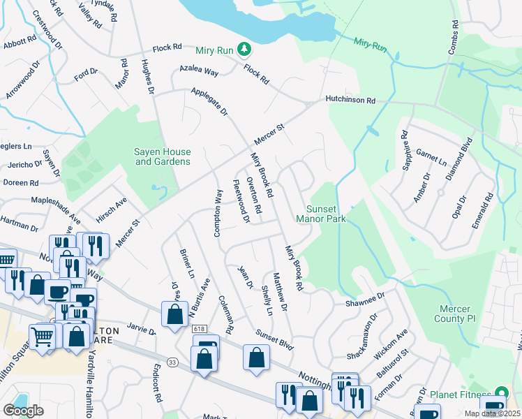 map of restaurants, bars, coffee shops, grocery stores, and more near 26 Fleetwood Drive in Hamilton Township