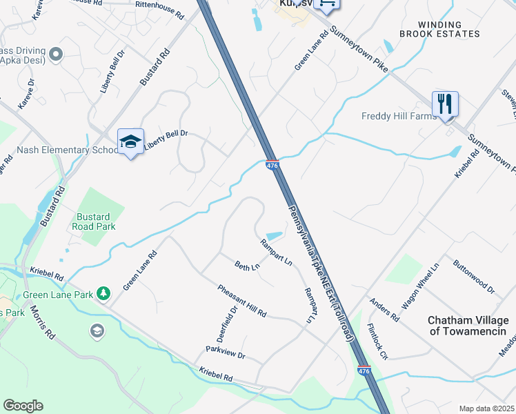 map of restaurants, bars, coffee shops, grocery stores, and more near 1867 Rampart Lane in Lansdale