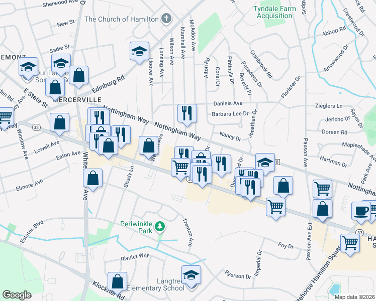 map of restaurants, bars, coffee shops, grocery stores, and more near 37 Floral Avenue in Hamilton Township