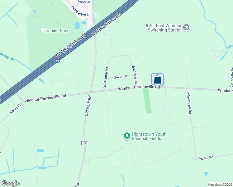 map of restaurants, bars, coffee shops, grocery stores, and more near 740 Windsor Perrineville Road in East Windsor