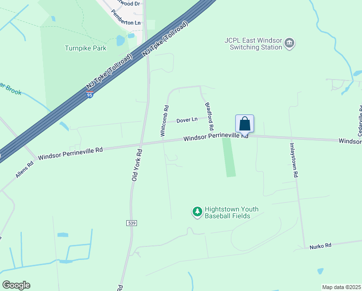 map of restaurants, bars, coffee shops, grocery stores, and more near 740 Windsor Perrineville Road in East Windsor