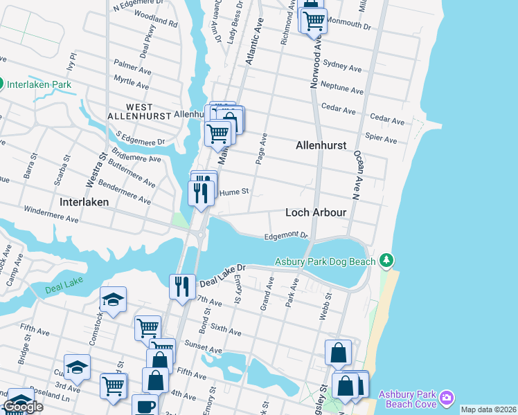 map of restaurants, bars, coffee shops, grocery stores, and more near 402 Euclid Avenue in Loch Arbour