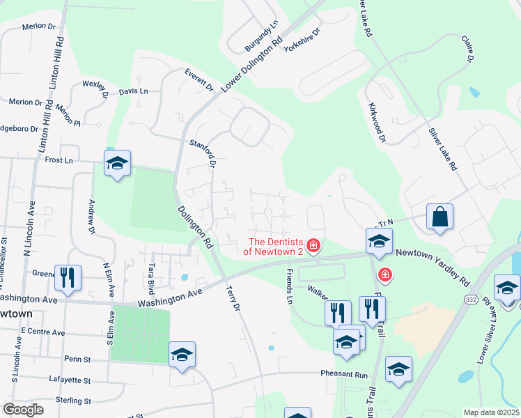 map of restaurants, bars, coffee shops, grocery stores, and more near 2 Farmington Place in Newtown