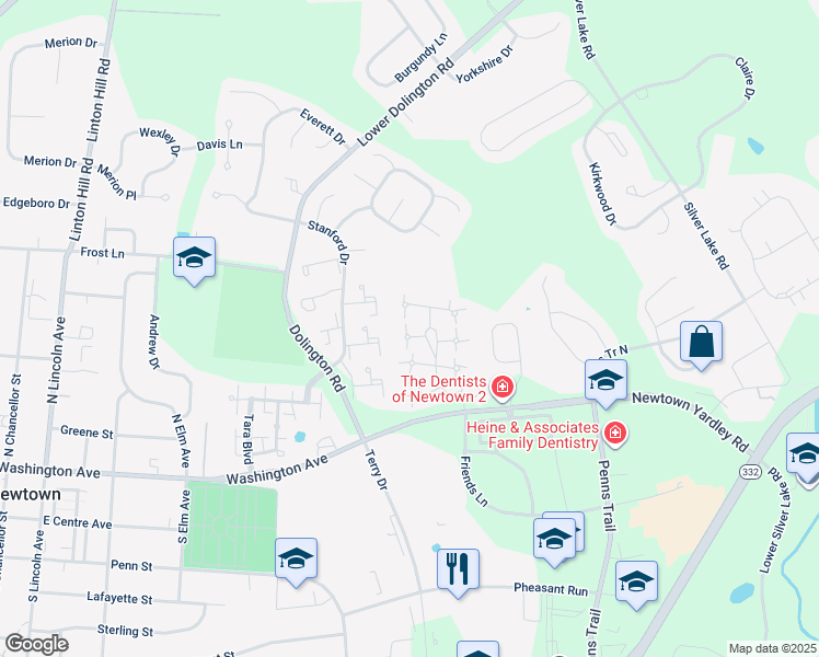 map of restaurants, bars, coffee shops, grocery stores, and more near 8 Farmington Place in Newtown