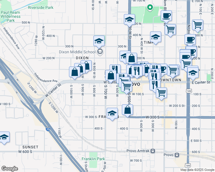 map of restaurants, bars, coffee shops, grocery stores, and more near 37 South 700 West in Provo