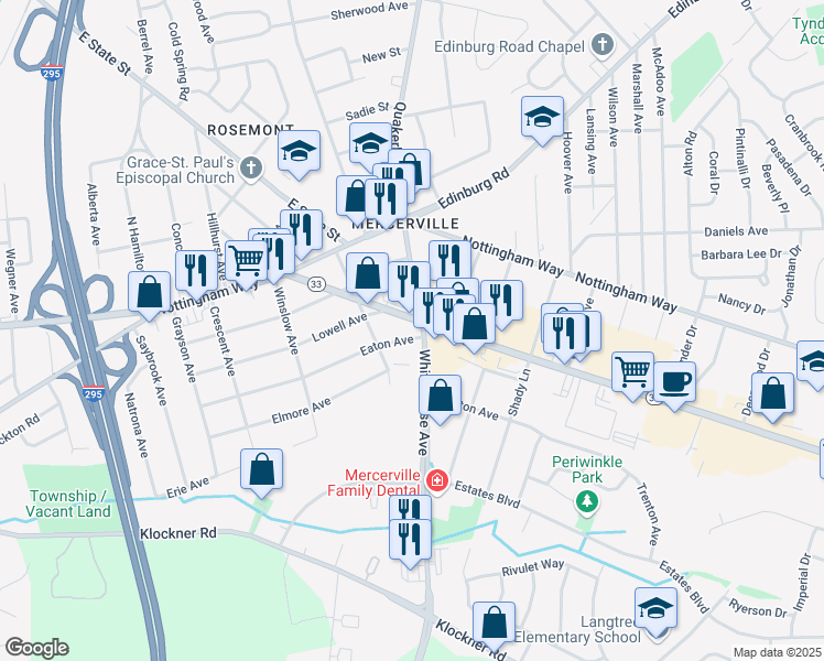 map of restaurants, bars, coffee shops, grocery stores, and more near in Hamilton Township