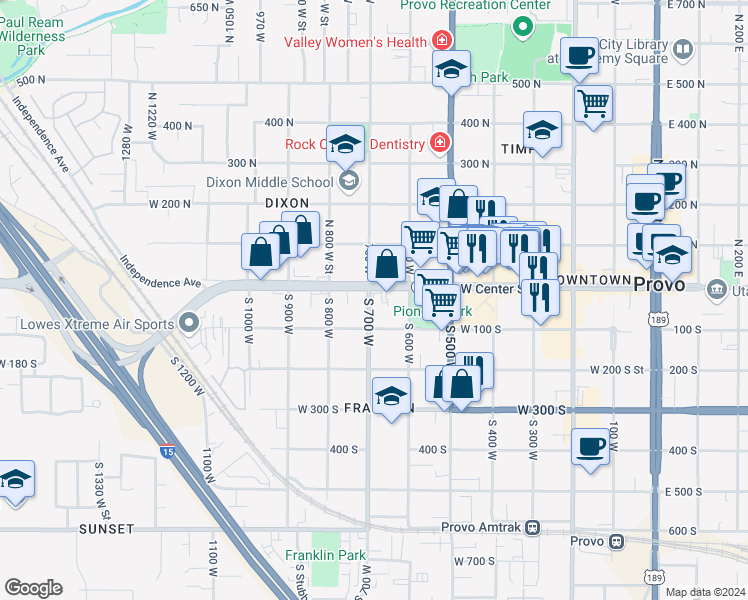 map of restaurants, bars, coffee shops, grocery stores, and more near 31 South 700 West in Provo