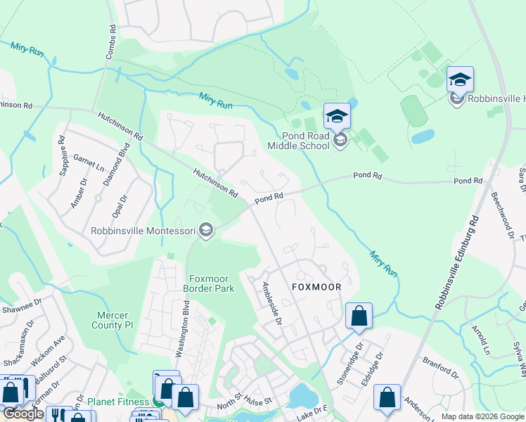 map of restaurants, bars, coffee shops, grocery stores, and more near 73 Beacon Place in Robbinsville Township