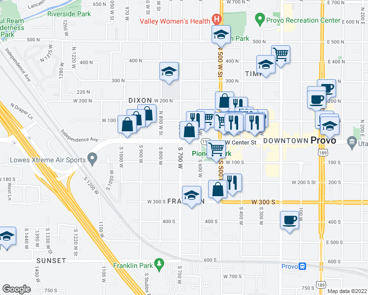 map of restaurants, bars, coffee shops, grocery stores, and more near 31 South 700 West in Provo