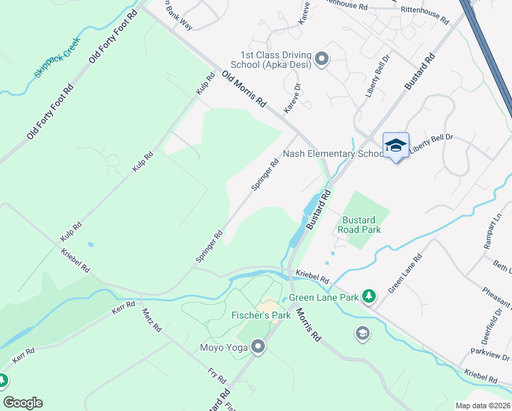 map of restaurants, bars, coffee shops, grocery stores, and more near 2020 Springer Road in Harleysville