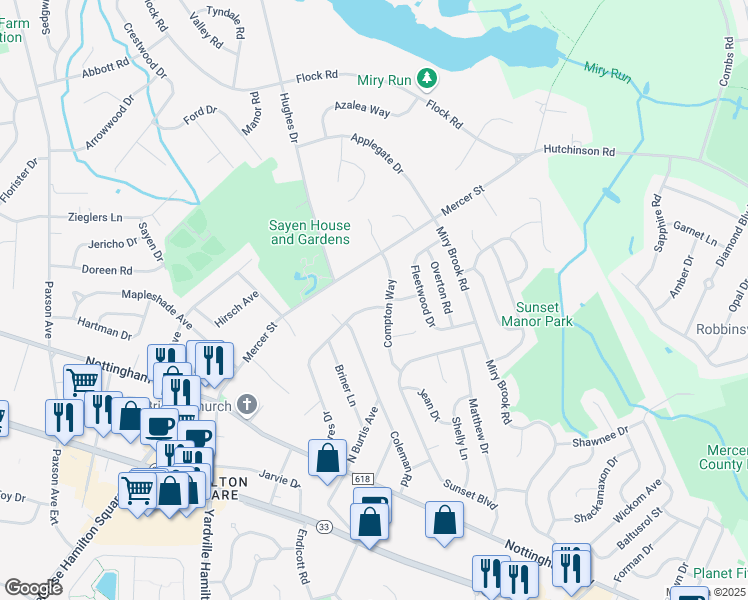 map of restaurants, bars, coffee shops, grocery stores, and more near 206 Acres Drive in Hamilton Township