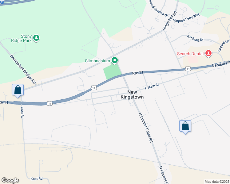 map of restaurants, bars, coffee shops, grocery stores, and more near 33 West Main Street in New Kingstown