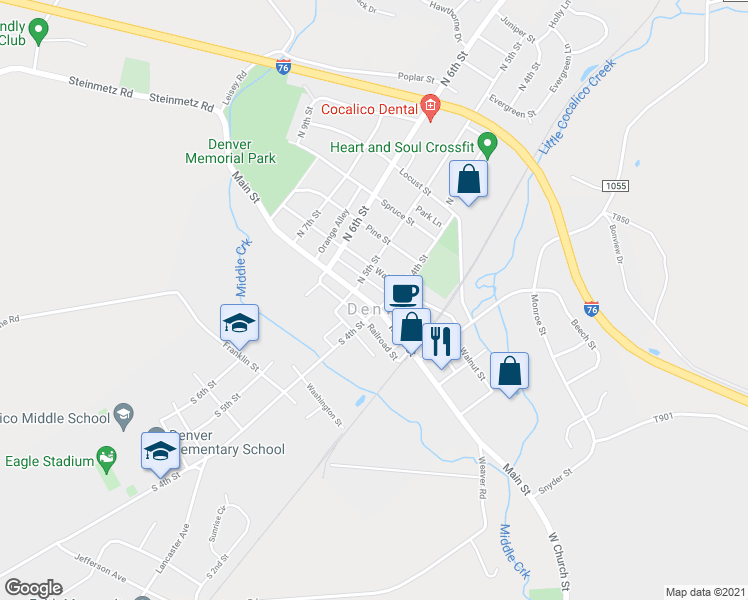 map of restaurants, bars, coffee shops, grocery stores, and more near 409 Main Street in Denver