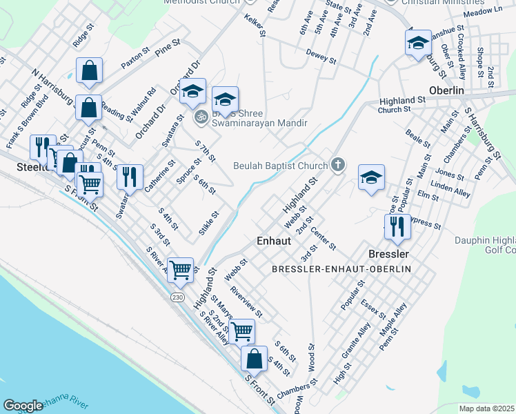map of restaurants, bars, coffee shops, grocery stores, and more near 545 North Street in Steelton