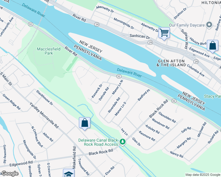 map of restaurants, bars, coffee shops, grocery stores, and more near 518 Delvale Road in Yardley