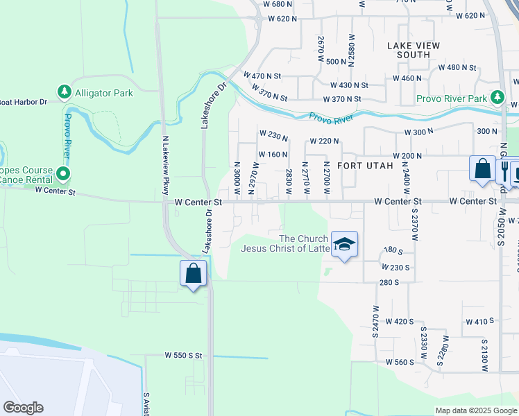 map of restaurants, bars, coffee shops, grocery stores, and more near 2901 West Center Street in Provo
