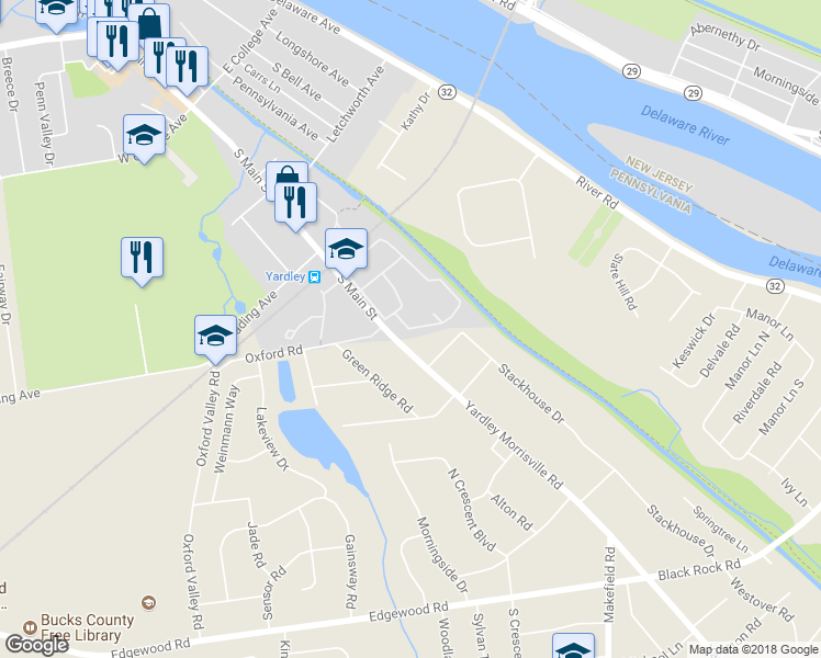 map of restaurants, bars, coffee shops, grocery stores, and more near 1612 Yardley Commons in Yardley