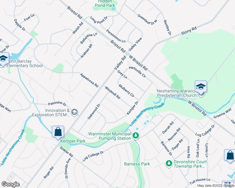 map of restaurants, bars, coffee shops, grocery stores, and more near 1563 Windmill Road in Warminster