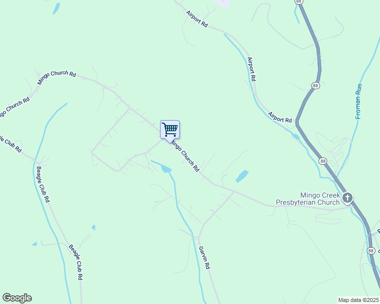 map of restaurants, bars, coffee shops, grocery stores, and more near 386 Mingo Church Road in Finleyville