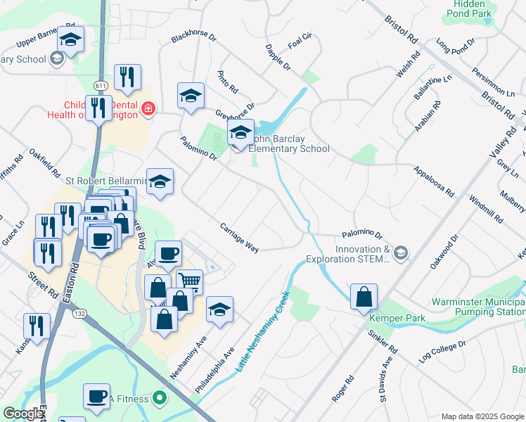 map of restaurants, bars, coffee shops, grocery stores, and more near 880 Stallion Road in Warrington