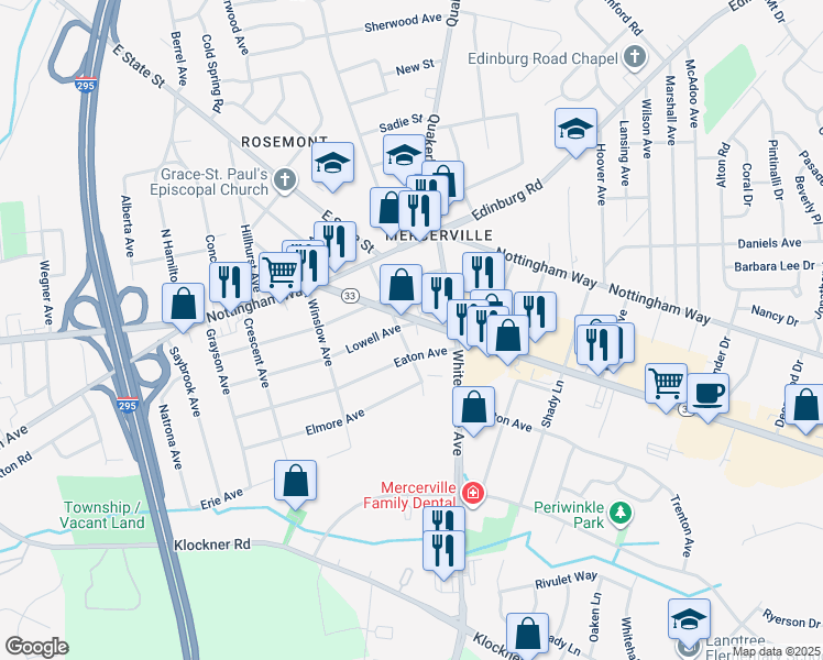 map of restaurants, bars, coffee shops, grocery stores, and more near 276 Eaton Avenue in Hamilton Township