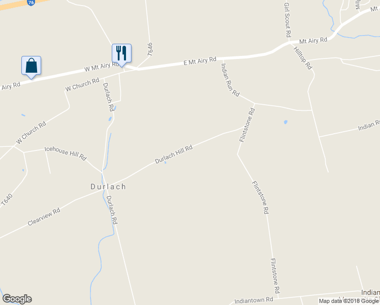 map of restaurants, bars, coffee shops, grocery stores, and more near 100 Durlach Hill Road in Stevens