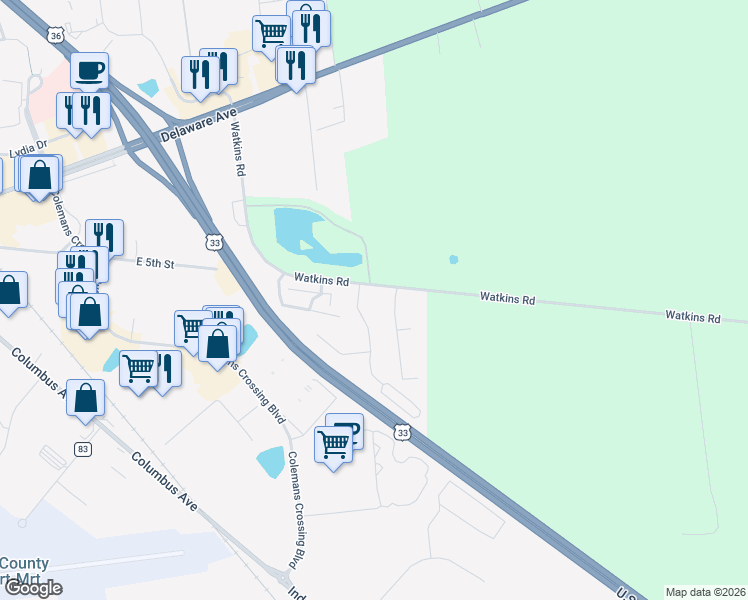 map of restaurants, bars, coffee shops, grocery stores, and more near 630 Watkins Glen Boulevard in Marysville