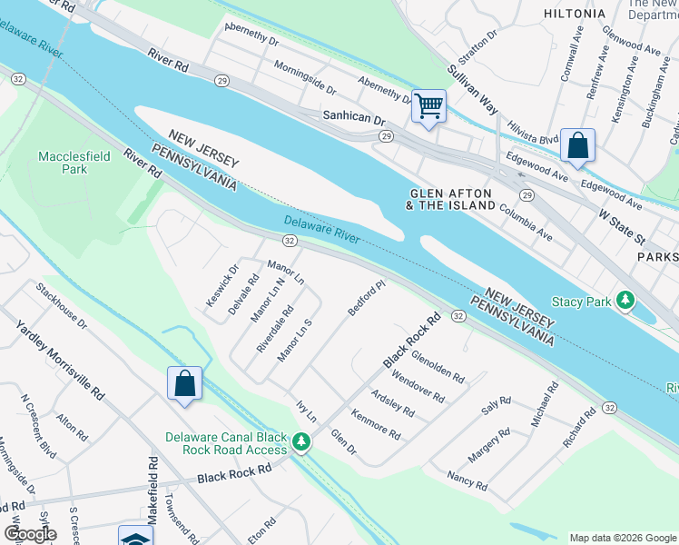 map of restaurants, bars, coffee shops, grocery stores, and more near 92 Manor Lane North in Yardley