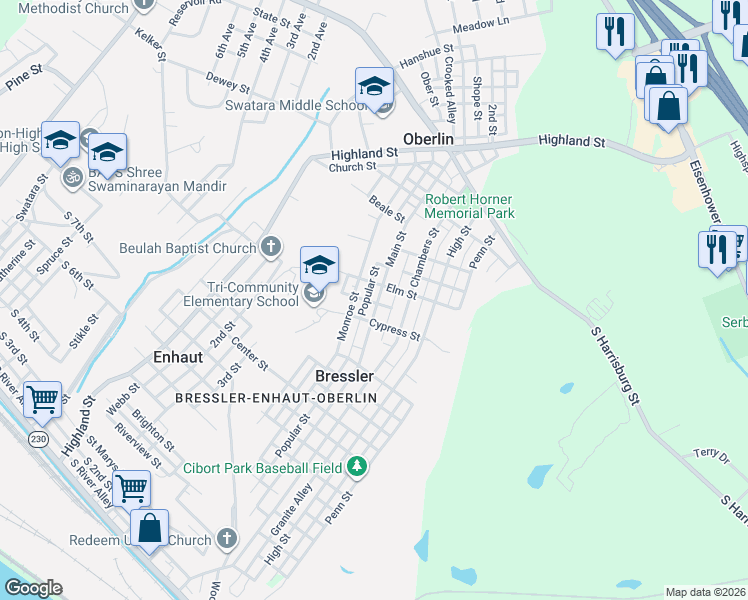 map of restaurants, bars, coffee shops, grocery stores, and more near 828 Main Street in Steelton