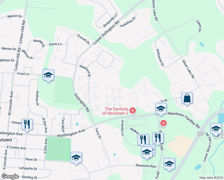 map of restaurants, bars, coffee shops, grocery stores, and more near 35 Essex Place in Newtown