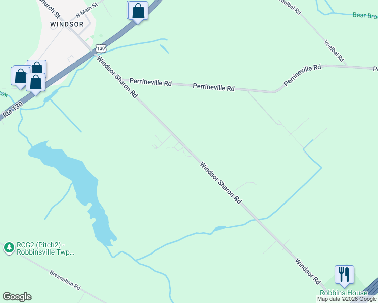 map of restaurants, bars, coffee shops, grocery stores, and more near 111-181 Windsor Sharon Road in Robbinsville