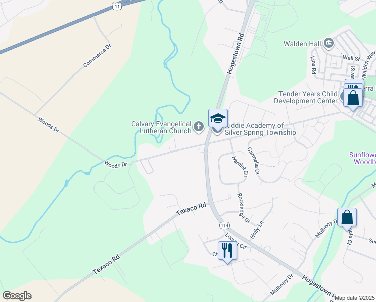 map of restaurants, bars, coffee shops, grocery stores, and more near 215 Woods Drive in Mechanicsburg
