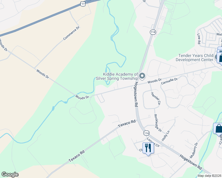 map of restaurants, bars, coffee shops, grocery stores, and more near 230 Woods Drive in Mechanicsburg