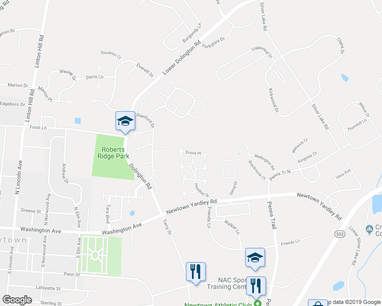 map of restaurants, bars, coffee shops, grocery stores, and more near 11 Essex Place in Newtown