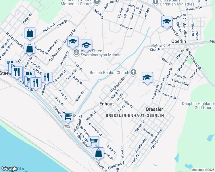 map of restaurants, bars, coffee shops, grocery stores, and more near 584 North Street in Steelton