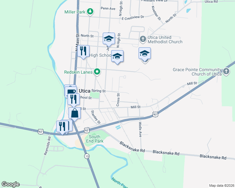 map of restaurants, bars, coffee shops, grocery stores, and more near 337 Spring Street in Utica