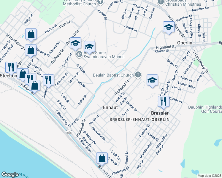 map of restaurants, bars, coffee shops, grocery stores, and more near 584 North Street in Steelton