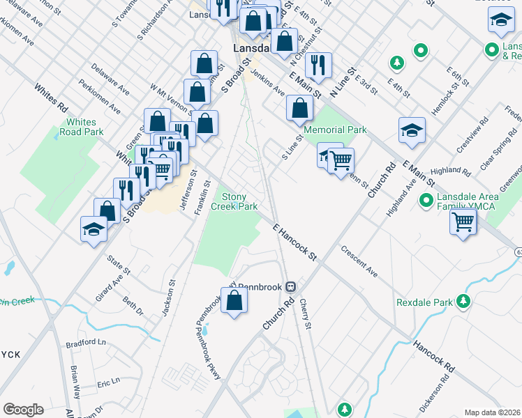 map of restaurants, bars, coffee shops, grocery stores, and more near 226 Compass Drive in Lansdale