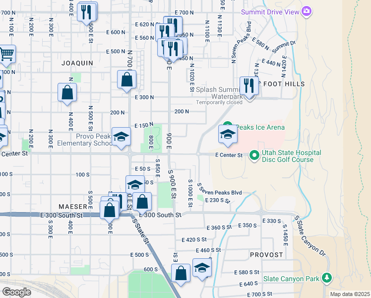 map of restaurants, bars, coffee shops, grocery stores, and more near 976 100 North in Provo