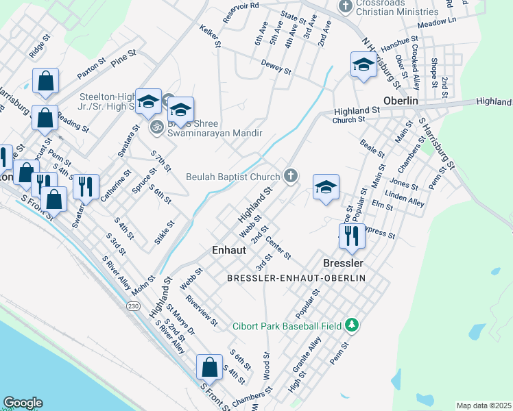 map of restaurants, bars, coffee shops, grocery stores, and more near 810 Mohn Street in Steelton