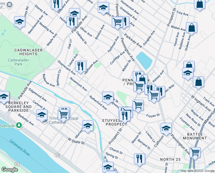 map of restaurants, bars, coffee shops, grocery stores, and more near 58 Hayes Avenue in Trenton